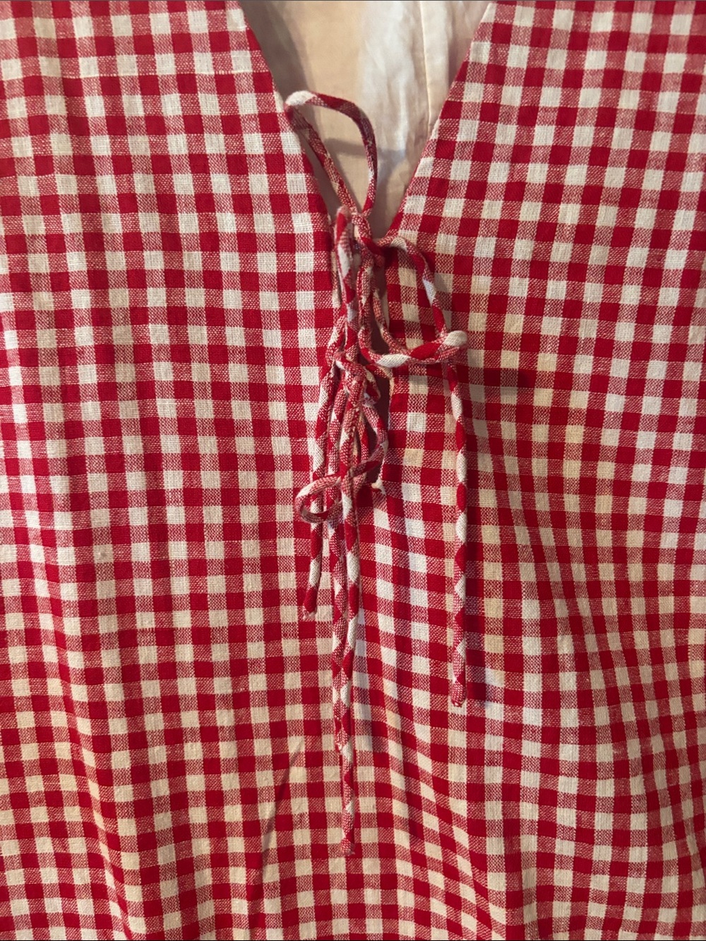 Red & White Gingham Lace-Up Sleeveless Dress - Picture 4 of 5